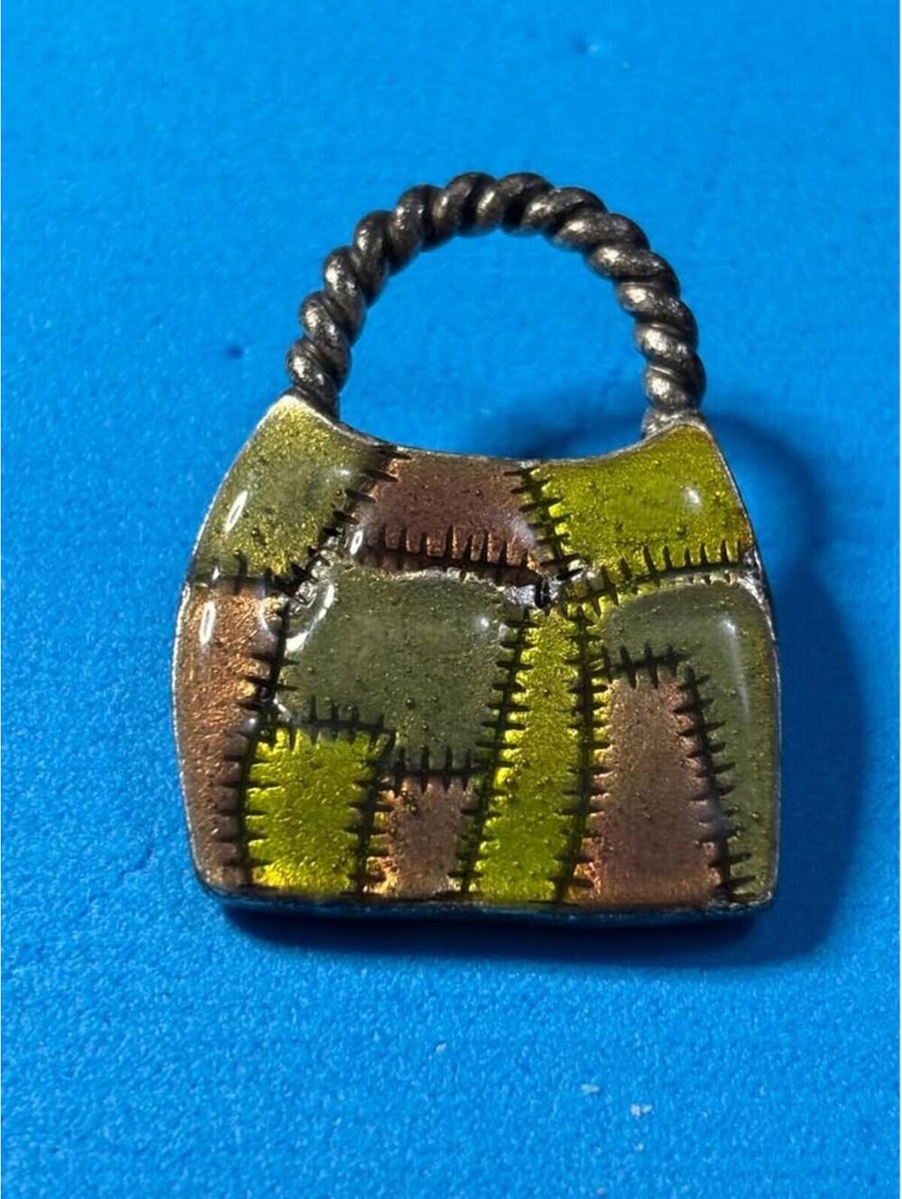 AJMC Patchwork Enamel Handbag Purse Brooch Pin